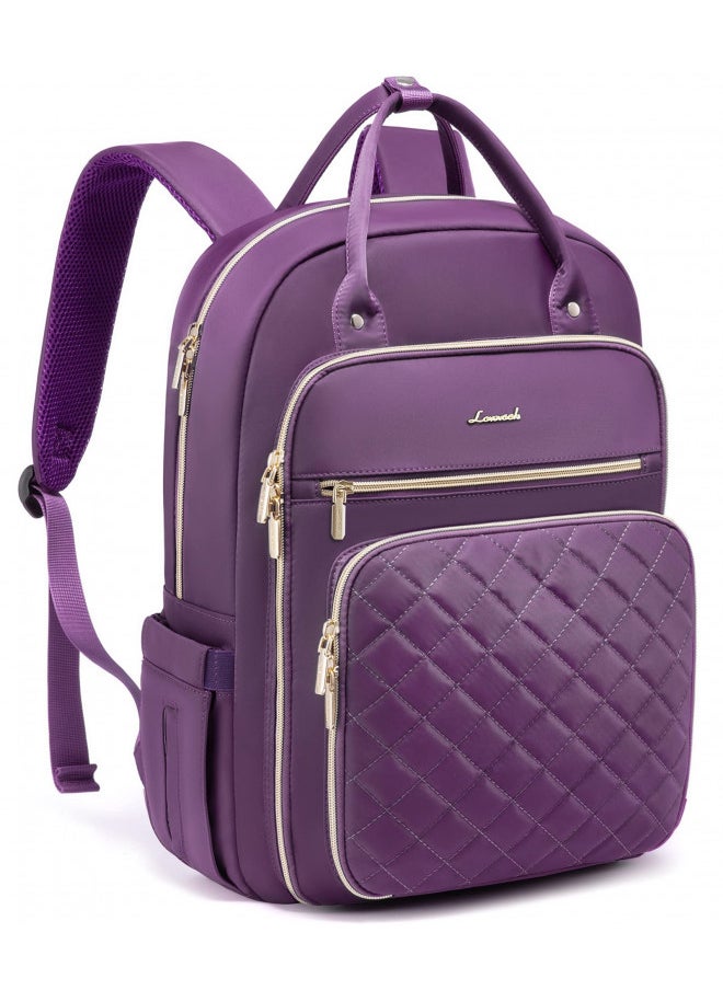 LOVEVOOK Women's Laptop Backpack, Purple, 27-Liter Capacity, Stylish Design, Secure Laptop Storage, USB Charging, Anti-Theft Pockets, Comfortable Straps
