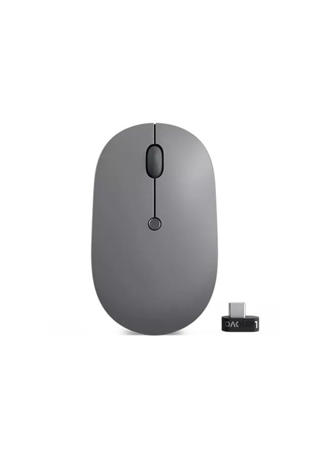 Lenovo Go USB-C Essential Wireless Mouse, 2.4 GHz Nano USB-C Receiver, Adjustable DPI, Rechargeable Battery, Ambidextrous, GY51C21210, Grey