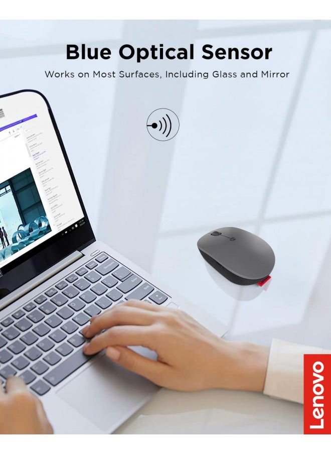 Lenovo Go USB-C Essential Wireless Mouse, 2.4 GHz Nano USB-C Receiver, Adjustable DPI, Rechargeable Battery, Ambidextrous, GY51C21210, Grey