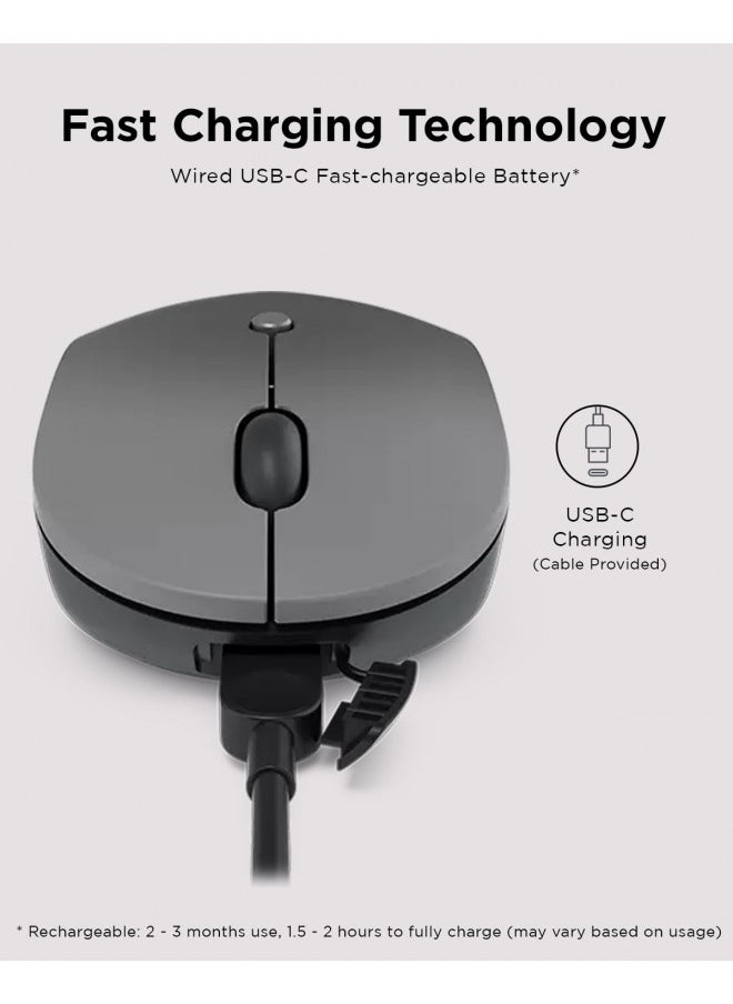Lenovo Go USB-C Essential Wireless Mouse, 2.4 GHz Nano USB-C Receiver, Adjustable DPI, Rechargeable Battery, Ambidextrous, GY51C21210, Grey