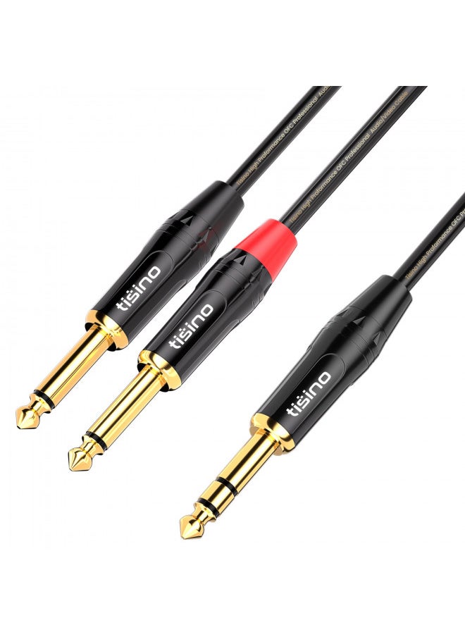 tisino 1/4 inch TRS Stereo to Dual 1/4 inch TS Mono Insert Cable Y-Splitter Stereo Breakout Cable Patch Cord - 3.3 feet