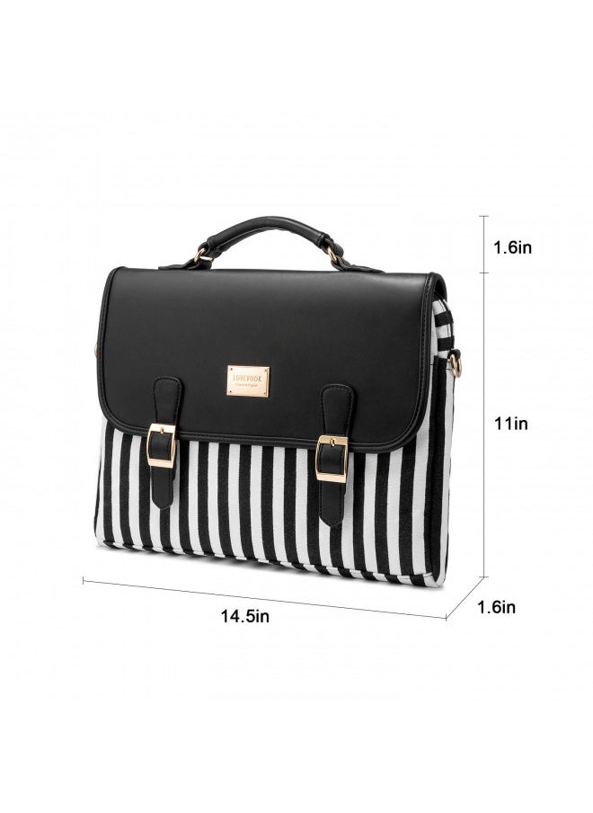 Computer Bag Laptop Bag for Women CuteLaptop Messenger Bag Case for Work College, Stripe-Black, 14-Inch