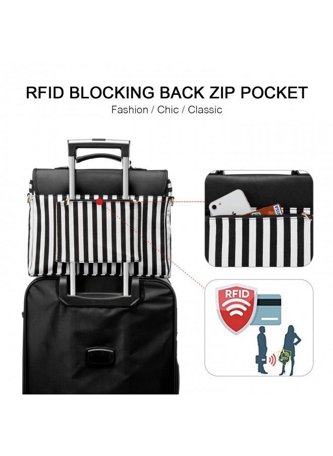 Computer Bag Laptop Bag for Women CuteLaptop Messenger Bag Case for Work College, Stripe-Black, 14-Inch