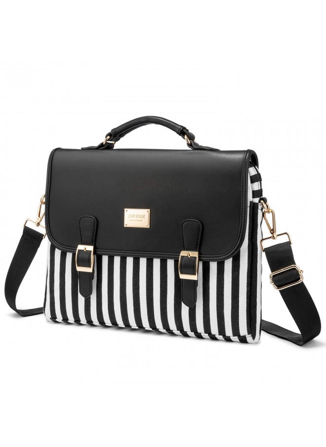 Computer Bag Laptop Bag for Women CuteLaptop Messenger Bag Case for Work College, Stripe-Black, 14-Inch