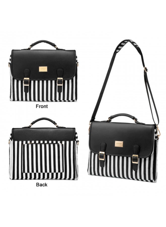 Computer Bag Laptop Bag for Women CuteLaptop Messenger Bag Case for Work College, Stripe-Black, 14-Inch