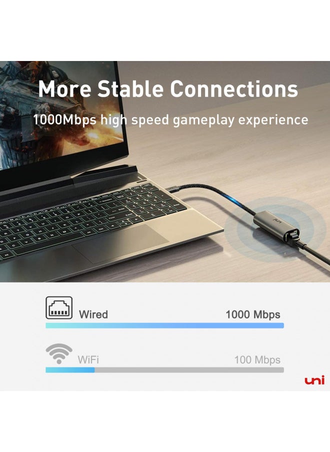 USB C to Ethernet Adapter, uni Driver Free RJ45 to USB C [Thunderbolt 3/4 Compatible], 1Gbps Type-C Gigabit Ethernet LAN Network Adapter for MacBook Pro/Air, iPad Pro, Dell XPS, Surface Laptop, Mac