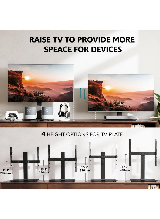 FITUEYES Universal TV Stand for 27-60 Inch TVs Height Adjustable Table Top TV Stand Mount with empered Glass Base, Holds 88lbs, Max VESA 400x400mm,Black