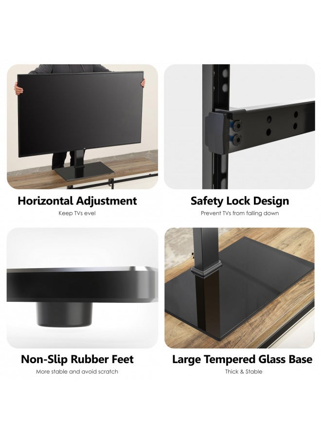 FITUEYES Universal TV Stand for 27-60 Inch TVs Height Adjustable Table Top TV Stand Mount with empered Glass Base, Holds 88lbs, Max VESA 400x400mm,Black