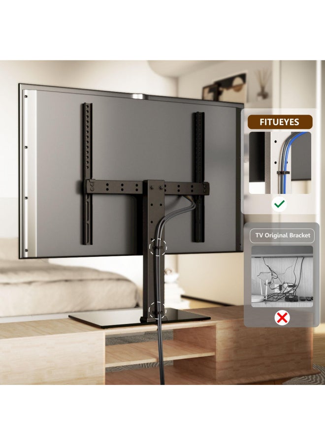 FITUEYES Universal TV Stand for 27-60 Inch TVs Height Adjustable Table Top TV Stand Mount with empered Glass Base, Holds 88lbs, Max VESA 400x400mm,Black