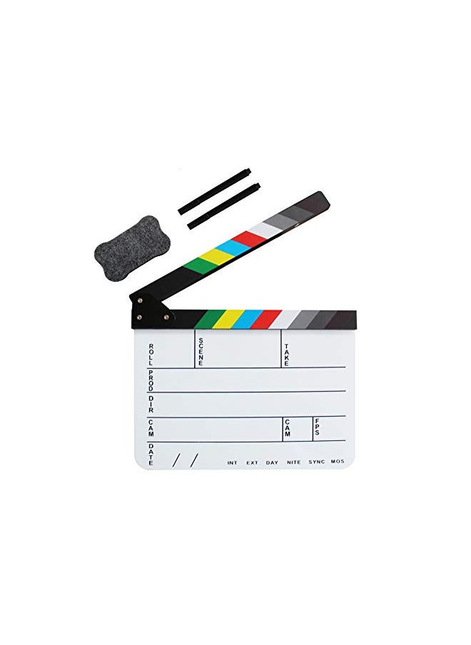 Coolbuy112 Acrylic Film Directors Clapboard, Hollywood Filming Slate Movie Clapboard Decoration Larger Scene Clapper Board with a Magnetic Blackboard Eraser and Two Custom Pens