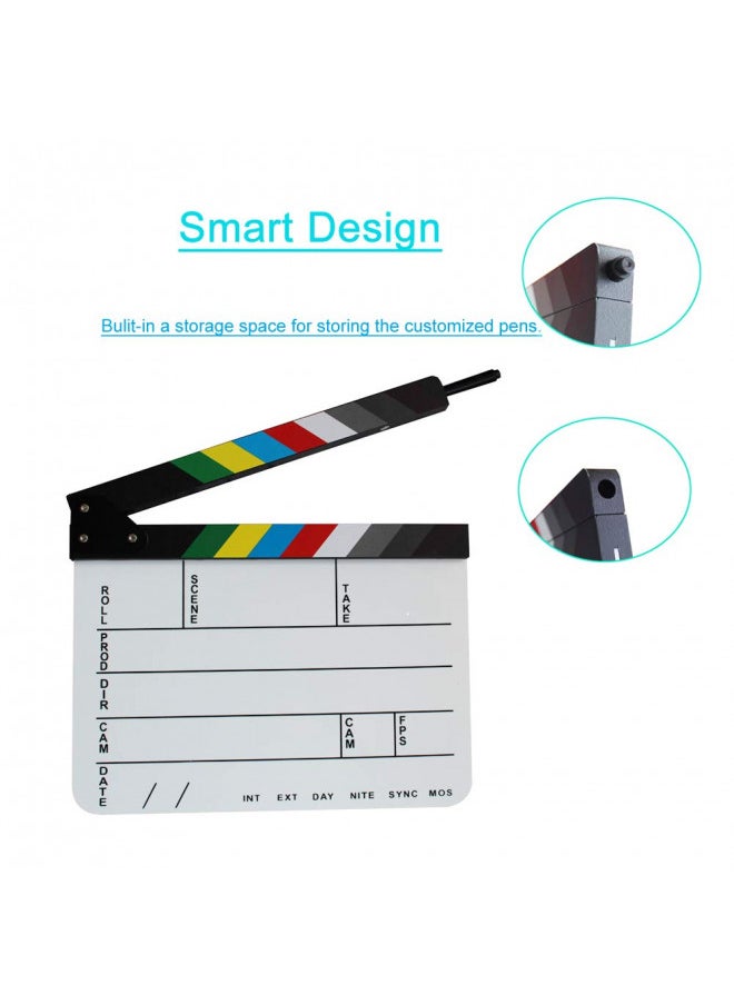 Coolbuy112 Acrylic Film Directors Clapboard, Hollywood Filming Slate Movie Clapboard Decoration Larger Scene Clapper Board with a Magnetic Blackboard Eraser and Two Custom Pens