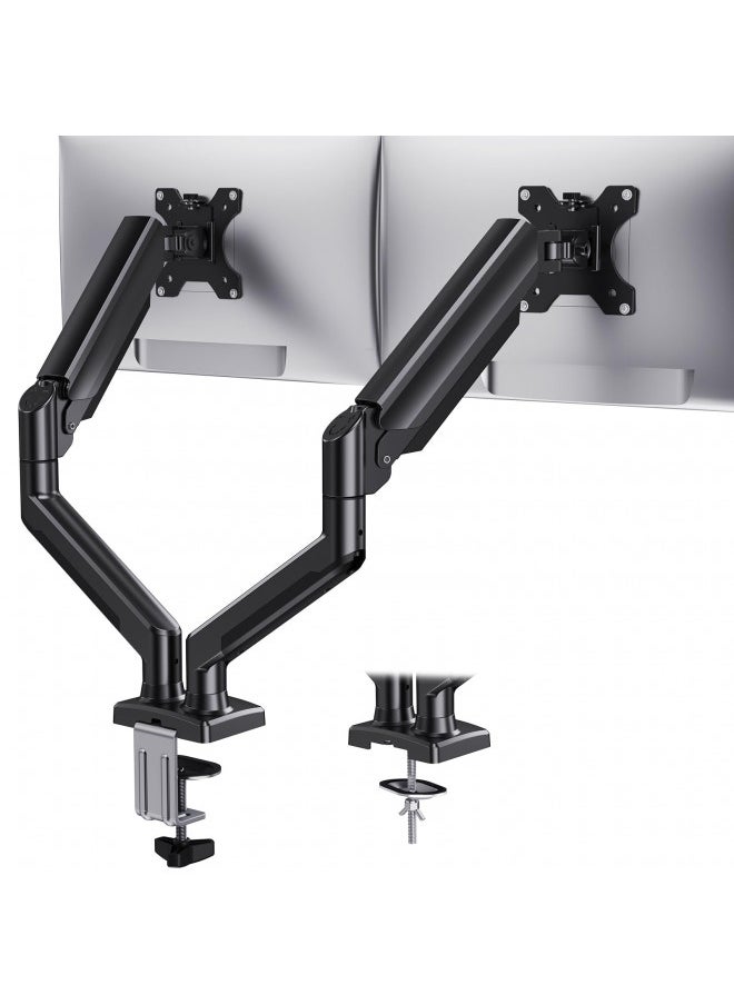 HUANUO Dual Monitor Mount for 2 Monitors up to 32 inches, Each Arm Holds Max 22lbs, Dual Monitor Stand with Gas Spring System, Height-Adjustable/Tilt/Swivel/Rotate, VESA Standard 75mm or 100mm