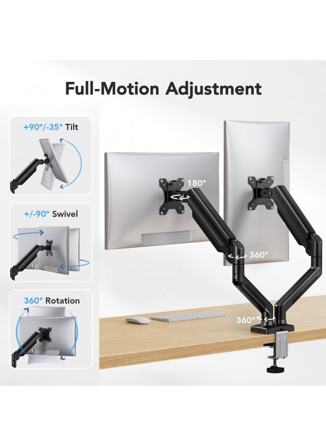 HUANUO Dual Monitor Mount for 2 Monitors up to 32 inches, Each Arm Holds Max 22lbs, Dual Monitor Stand with Gas Spring System, Height-Adjustable/Tilt/Swivel/Rotate, VESA Standard 75mm or 100mm