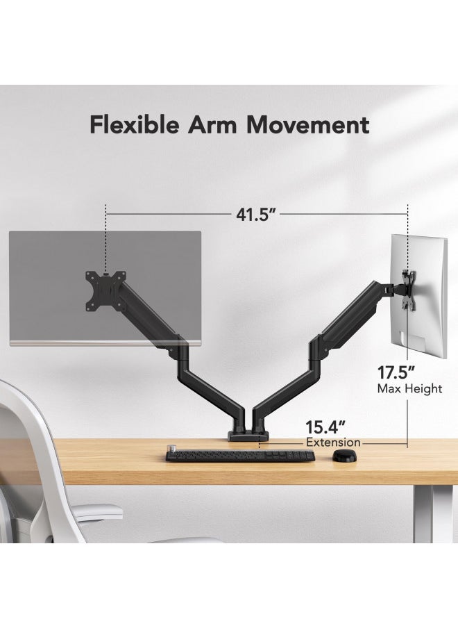 HUANUO Dual Monitor Mount for 2 Monitors up to 32 inches, Each Arm Holds Max 22lbs, Dual Monitor Stand with Gas Spring System, Height-Adjustable/Tilt/Swivel/Rotate, VESA Standard 75mm or 100mm