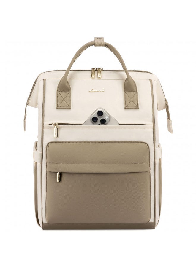 LOVEVOOK Laptop Backpack for Women, 17 Inch Work Teacher Nurse Bag, Large Capacity Business Computer Backpack Purse with USB Port, Stylish Casual Daypack for Travel,Beige&Khaki