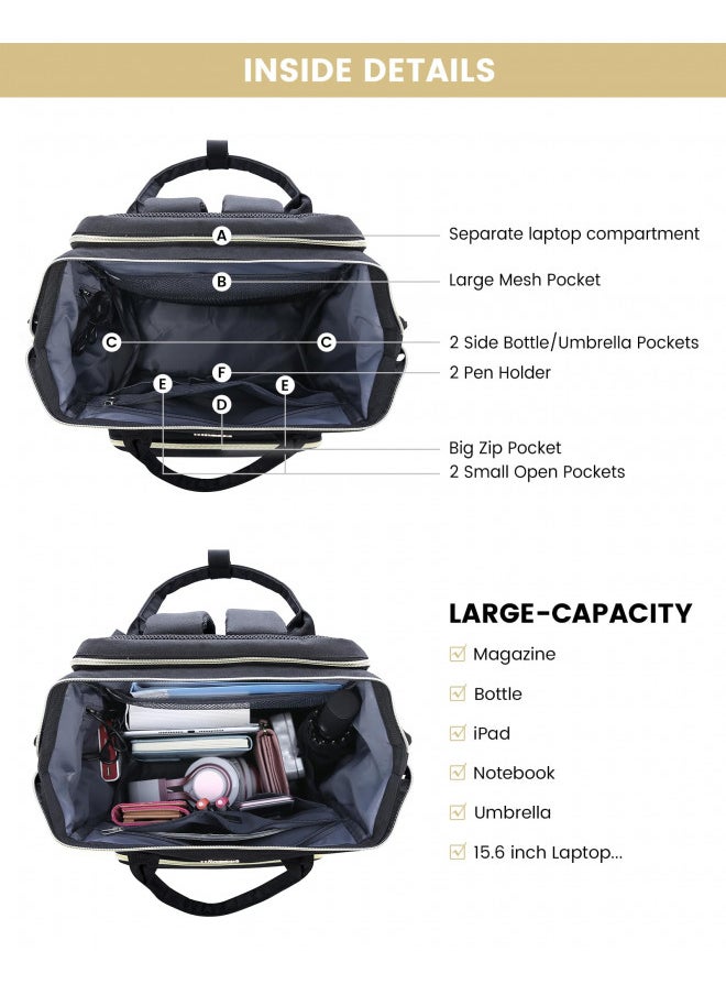 LOVEVOOK Laptop Backpack for Women, Travel Backpack with Laptop Compartment, Water Resistant Teacher Nurse Backpack, Anti-theft Back Pack with Charger for Work Doctor College, 15.6-Inch, Black