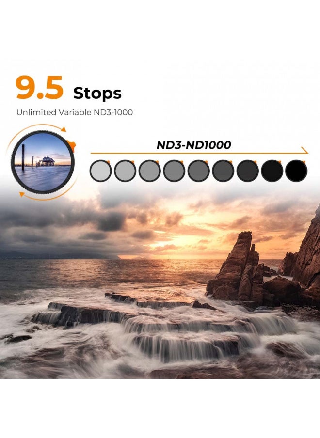 K&F Concept 77mm Variable ND Lens Filter ND3-ND1000 (1.5-10 Stops) Putter Adjustable HD Neutral Density Filter with 28 Multi-Layer Coatings for Camera Lens (Nano-X Series)