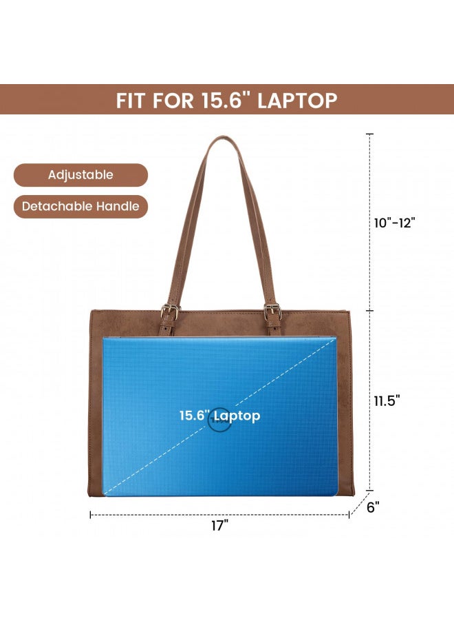 LOVEVOOK Laptop Bag for Women, Vintage Leather Works Computer Tote Bag, 15.6-Inch Large Capacity Shoulder Bag Set with Clutch Purse, Professional Business Briefcase for Office Lady, 2Pcs, Brown