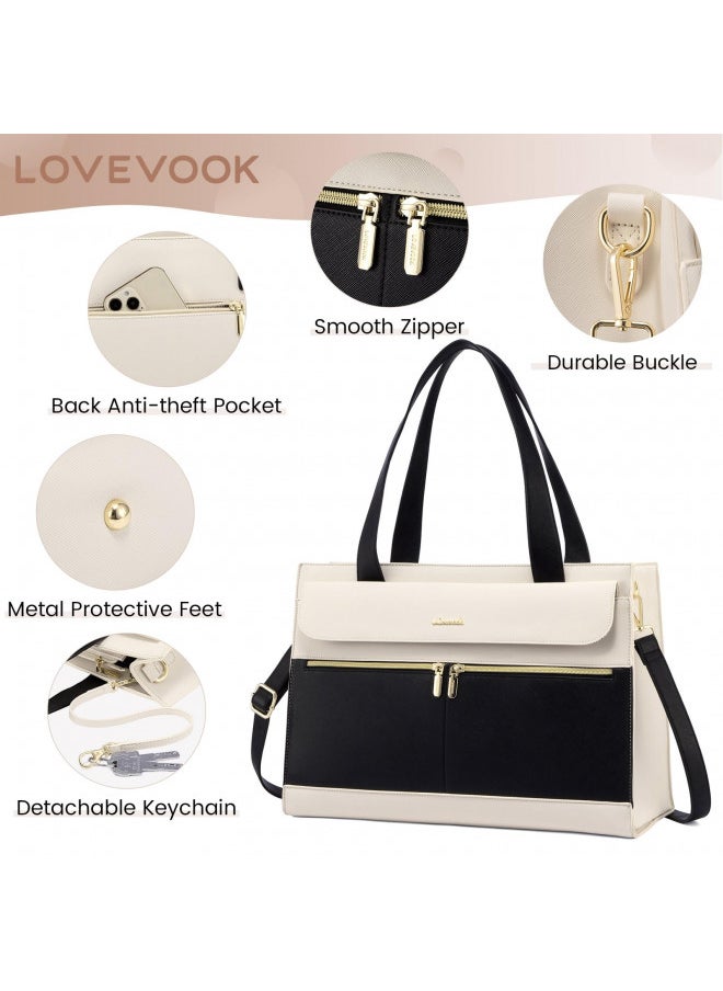 LOVEVOOK Laptop Bag for Women 15.6 Inch Laptop Tote Work Bag Professional Leather Computer Briefcase Waterproof Handbag Shoulder Bag Large Capacity Business Teacher Office Bag Crossbody Purse