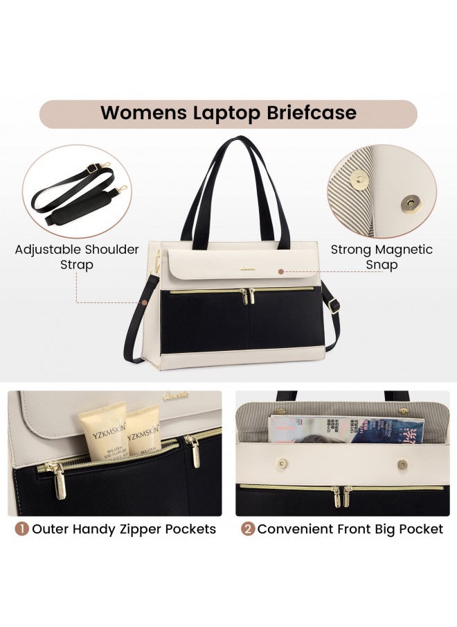 LOVEVOOK Laptop Bag for Women 15.6 Inch Laptop Tote Work Bag Professional Leather Computer Briefcase Waterproof Handbag Shoulder Bag Large Capacity Business Teacher Office Bag Crossbody Purse