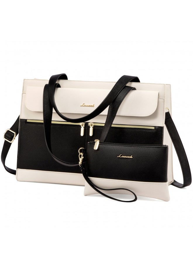 LOVEVOOK Laptop Bag for Women 15.6 Inch Laptop Tote Work Bag Professional Leather Computer Briefcase Waterproof Handbag Shoulder Bag Large Capacity Business Teacher Office Bag Crossbody Purse