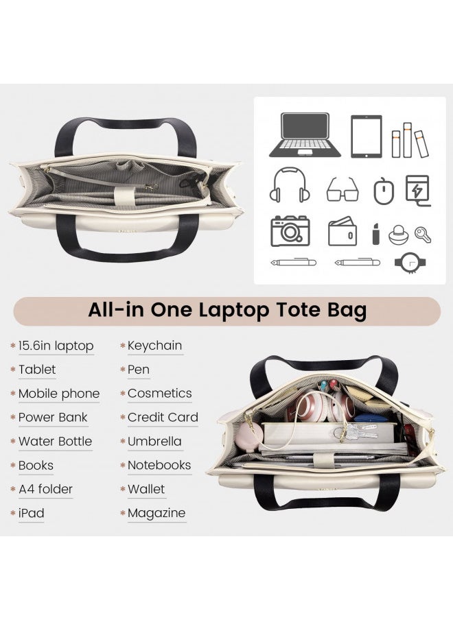 LOVEVOOK Laptop Bag for Women 15.6 Inch Laptop Tote Work Bag Professional Leather Computer Briefcase Waterproof Handbag Shoulder Bag Large Capacity Business Teacher Office Bag Crossbody Purse