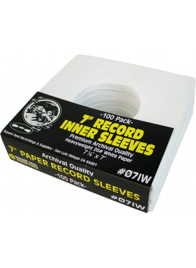 (100) Archival Quality Acid-Free Heavyweight Paper Inner Sleeves for 7