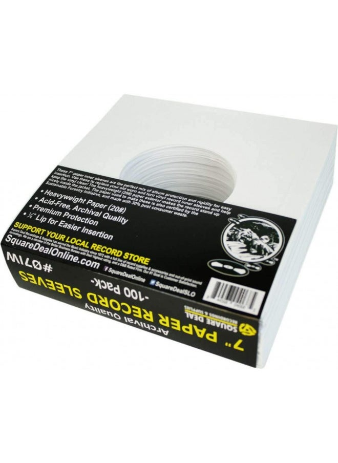 (100) Archival Quality Acid-Free Heavyweight Paper Inner Sleeves for 7