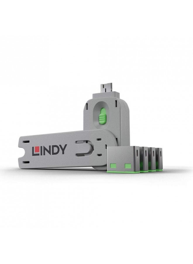 Lindy USB Port Blocker - Pack of 4, Green (40451)
