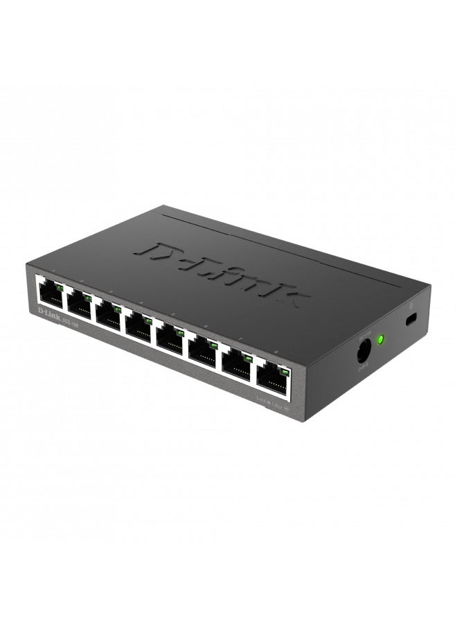D-Link Ethernet Switch, 8 Port Gigabit Unmanaged Metal Fanless Desktop or Wall Mount Design (DGS-108), Black