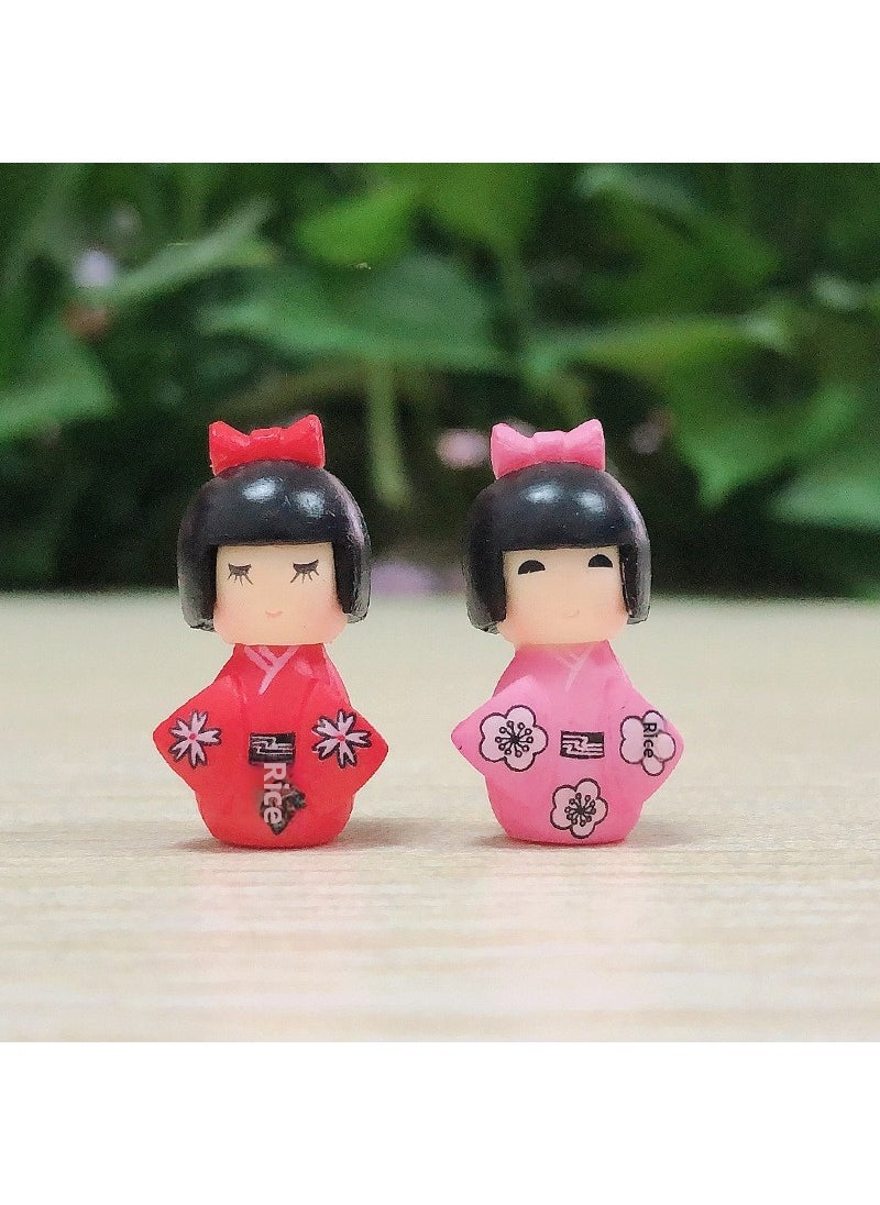 1 x 5 pcs Cute Japanese Geisha Succulent Decor PVC Figurine Red clothes