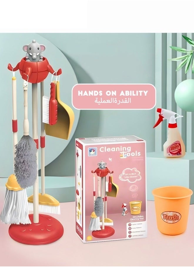 8 PCS Household Tools Cleaning Toys Play Set Pretend Play Set Educational Durable Housekeeping Broom, Dustpan, Mops, Pretend Household Gift for Toddlers Boys Girls