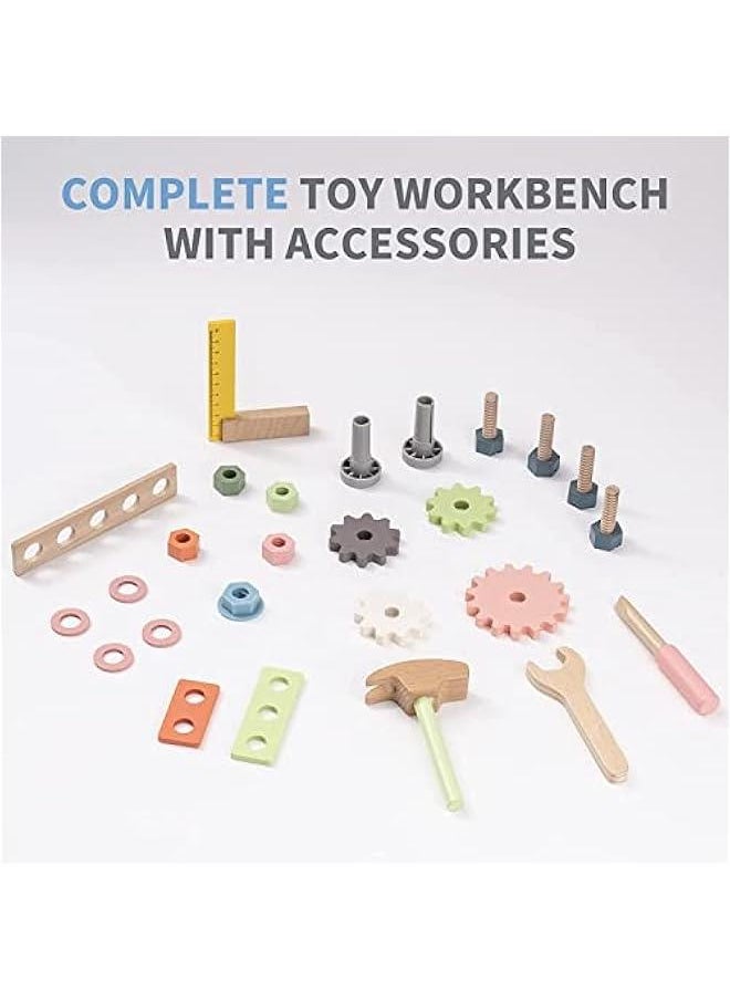 Mini Wooden Play Tool Workbench Set for Kids Toddlers - Construction Toys Gift for 18 Months 2 3 4 5 Years Old Boys Girls