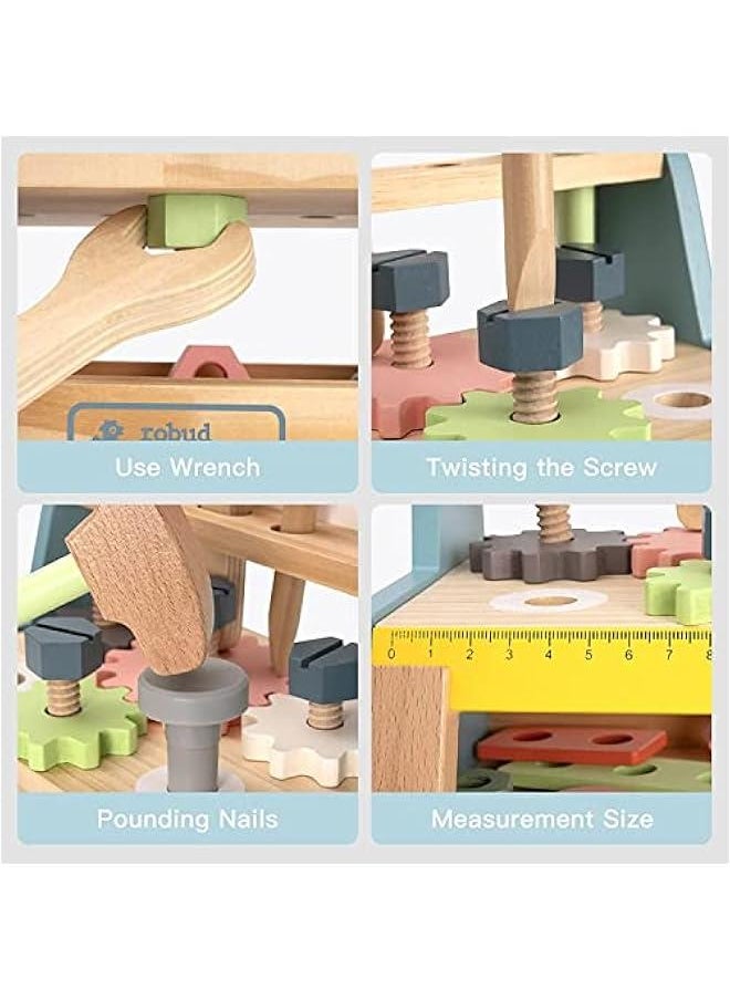 Mini Wooden Play Tool Workbench Set for Kids Toddlers - Construction Toys Gift for 18 Months 2 3 4 5 Years Old Boys Girls