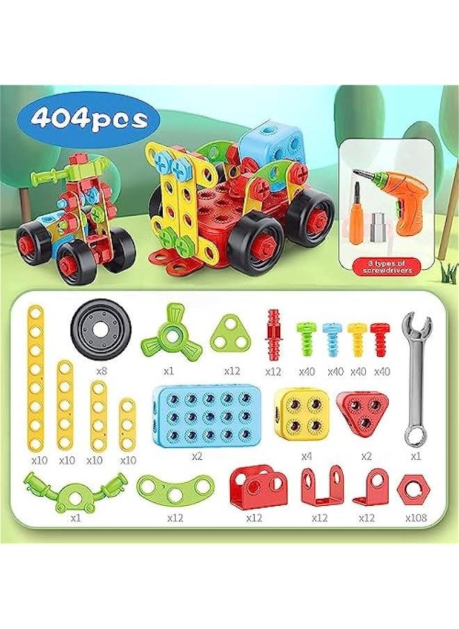 Kids Engineering Building STEM Toys,404 Pcs Educational Construction Engineering Building Blocks Kit for Ages 3 4 5 6 7 8 9 10 Year Old Boys and Girls,Best Gift for Kids Creative Games & Fun Activit