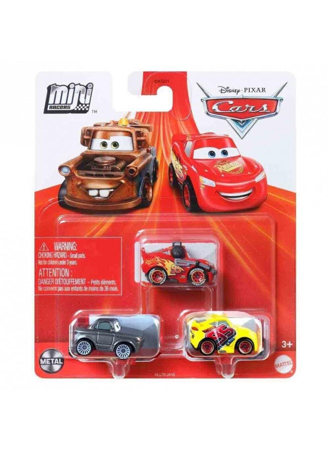 Disney Pixar Cars Mini Racers 3 Pack (Rusteze Cruz Ramirez - Sterling - Lightning McQueen with Headset)