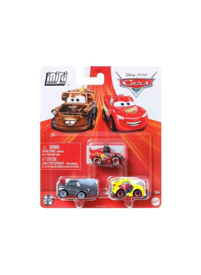 Disney Pixar Cars Mini Racers 3 Pack (Rusteze Cruz Ramirez - Sterling - Lightning McQueen with Headset)