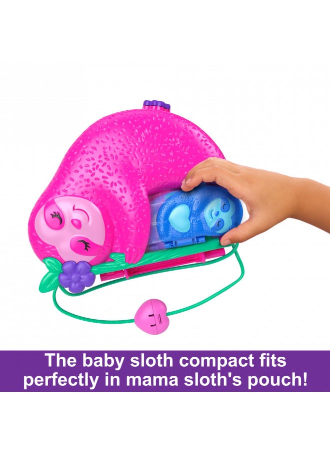 Polly Pocket Playset and Travel Toy with 2 Micro Dolls, Animal Toy, Sloth 2-in-1 Purse Compact