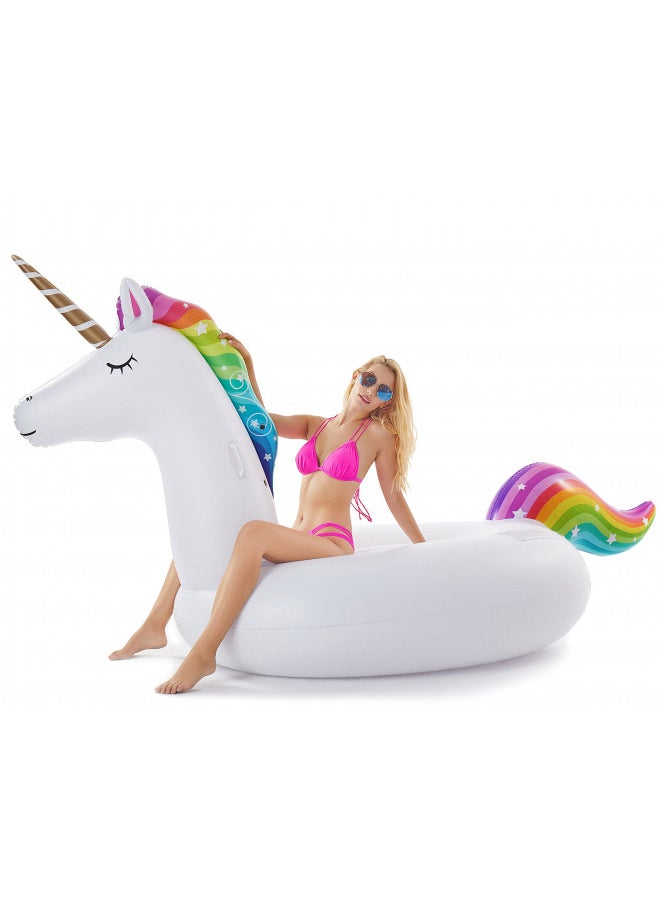 Jasonwell Giant Inflatable Unicorn Pool Float Floatie Ride On with Fast Valves Large Rideable Blow Up Summer Beach Swimming Pool Party Lounge Raft Decorations Toys Kids Adults