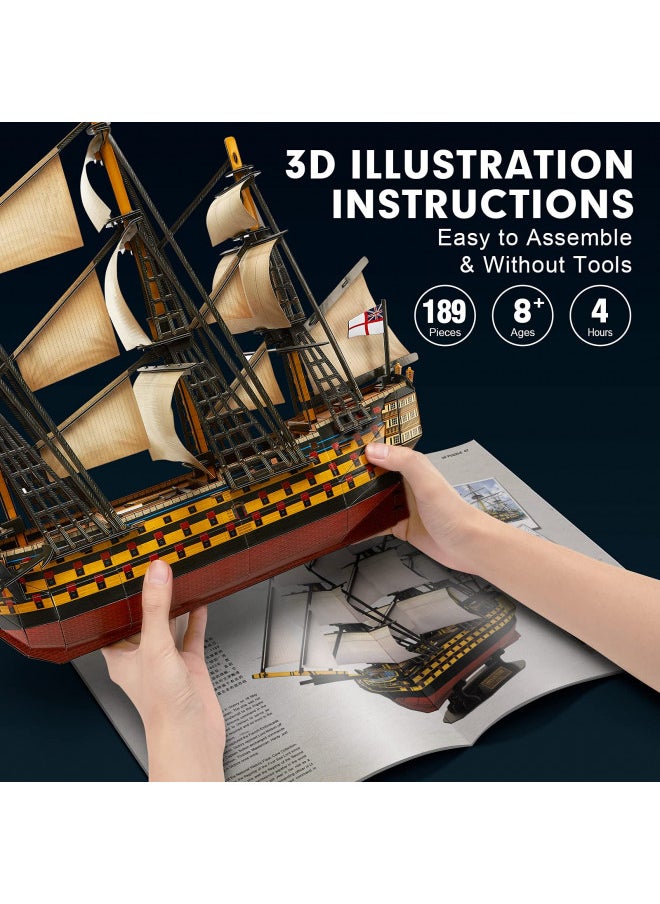 CubicFun 3D Puzzles Large HMS Victory Vessel Ship Sailboat Model Kits for Adults and Teens Toys, 189 Pieces, T4019h