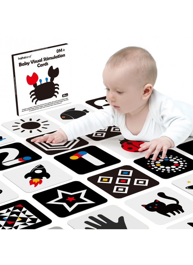 hahaland High Contrast Baby Flashcards - Black and White Infant Baby Cards 0-6 Months Tummy Time 0-3-6 Months Montessori Sensory Cards, 20 PCs 6''×6'' Newborn Brain Visual Stimulation Baby Boy Gifts