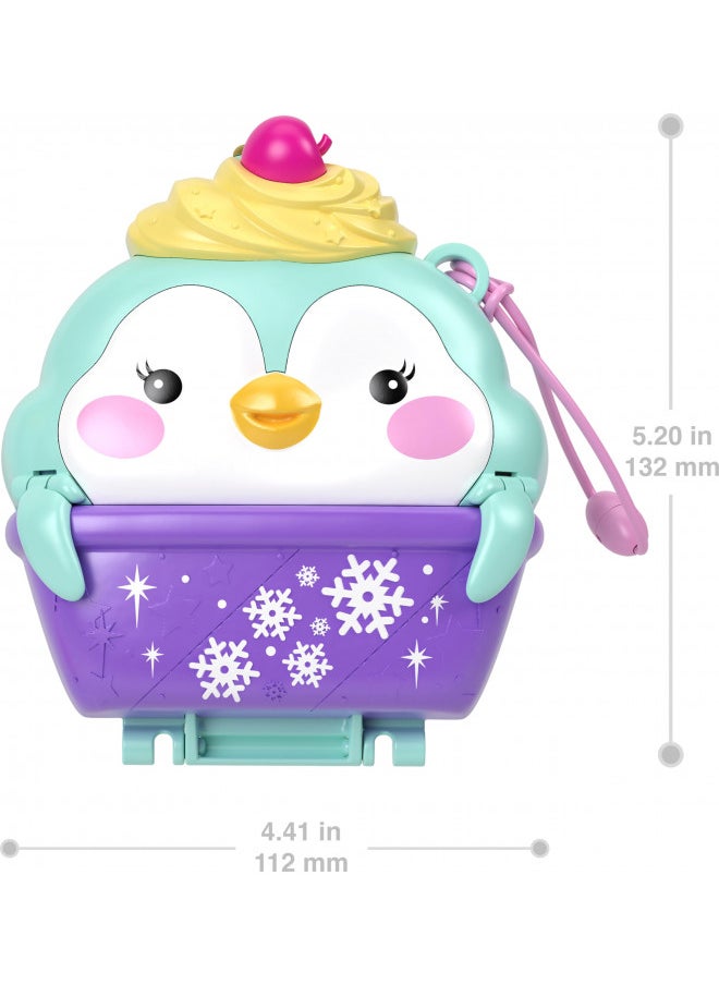 Polly Pocket Dolls and Playset, Travel Toy with Fidget Exterior, Snow Sweet Penguin Compact with 12 Accessories