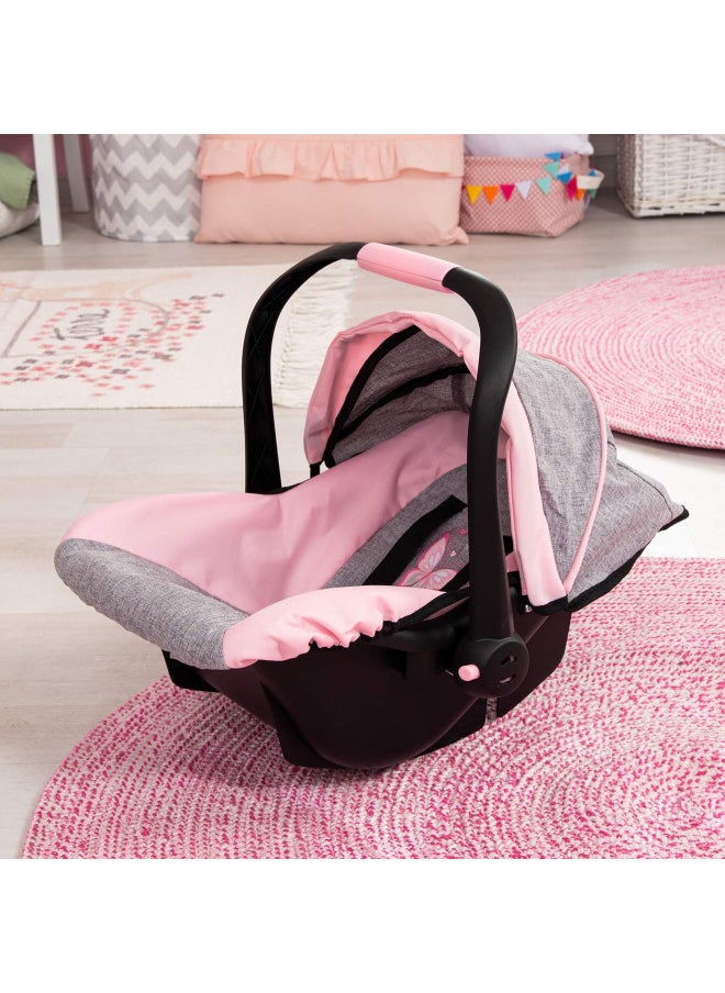 Bayer Design 67933AA Toy, Car Seat Easy Go for Neo Vario Pram with Cover, Doll Accessories, Pink, Grey with Butterfly