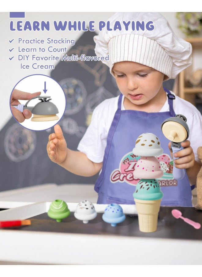 Ice Cream Toys for Toddlers 3-5, Pretend Play Food Toys for Girls, Ice Cream Counter Playset, Ice Cream Shop Toys for Kids, Gift for 3 4 5 6 Year Old Girl Boy