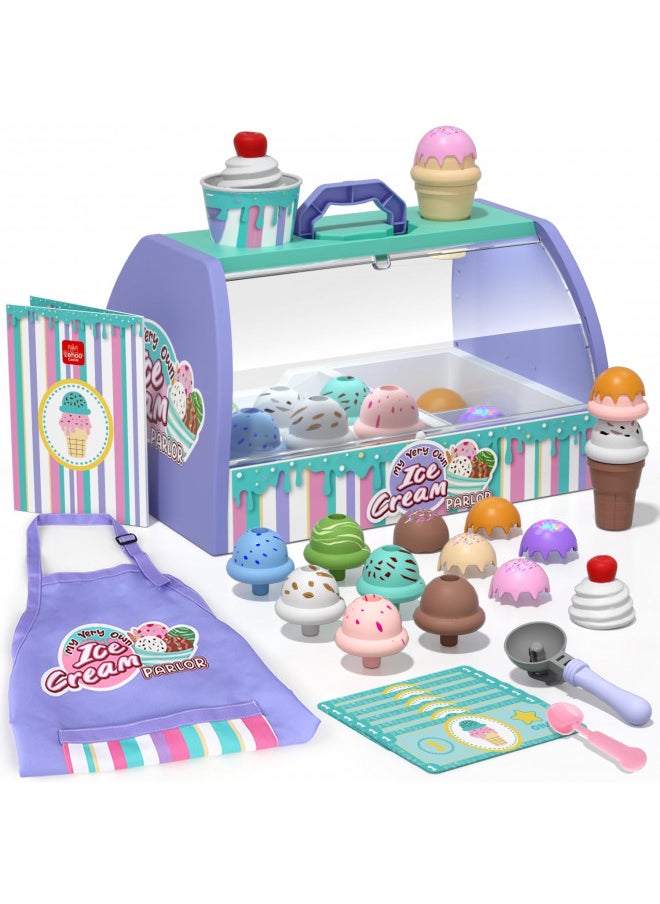 Ice Cream Toys for Toddlers 3-5, Pretend Play Food Toys for Girls, Ice Cream Counter Playset, Ice Cream Shop Toys for Kids, Gift for 3 4 5 6 Year Old Girl Boy