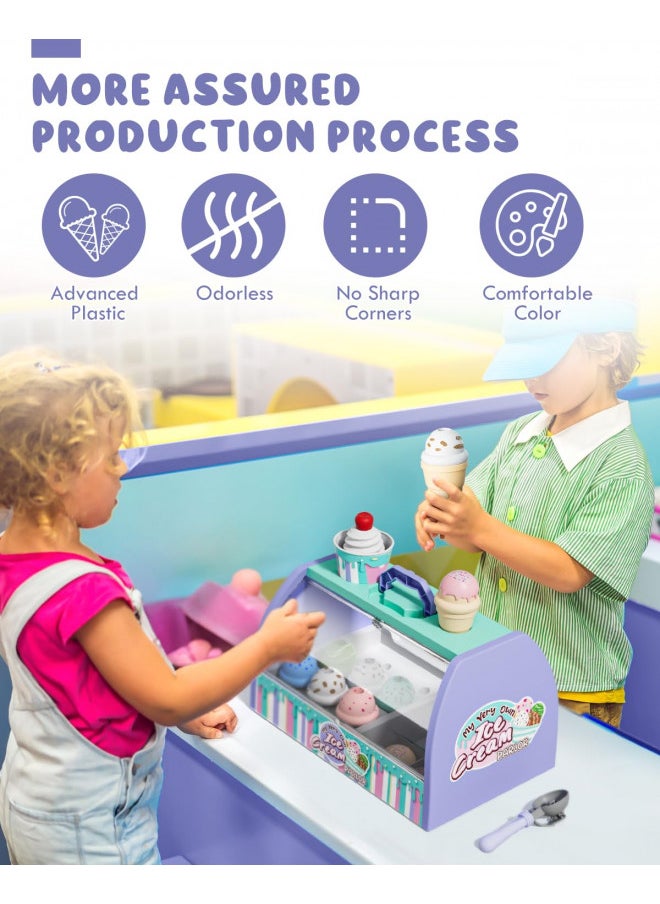 Ice Cream Toys for Toddlers 3-5, Pretend Play Food Toys for Girls, Ice Cream Counter Playset, Ice Cream Shop Toys for Kids, Gift for 3 4 5 6 Year Old Girl Boy