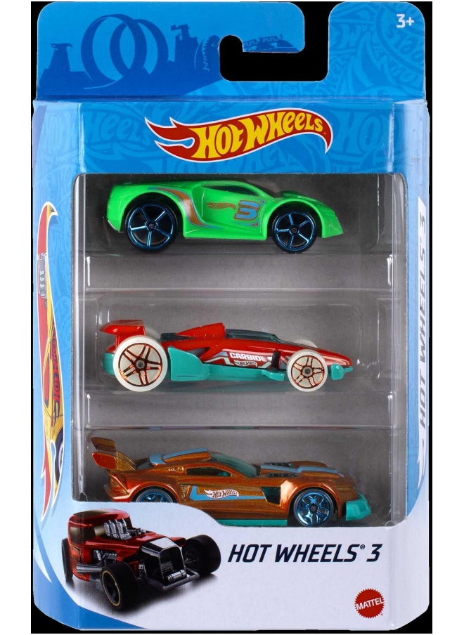 Hot Wheels 3 Car Pack, Multipack of 3 Hot Wheels Vehicles, Instant Starter Set, Collection of 1:64 Scale Toy Sports Cars, Rolling Wheels, For Kids 3 Years & Up