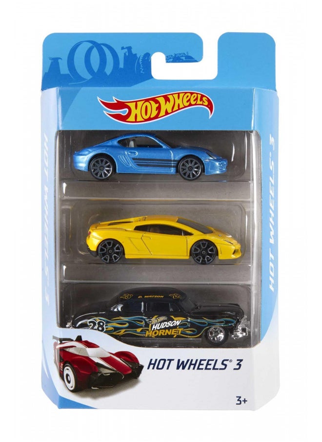 Hot Wheels 3 Car Pack, Multipack of 3 Hot Wheels Vehicles, Instant Starter Set, Collection of 1:64 Scale Toy Sports Cars, Rolling Wheels, For Kids 3 Years & Up