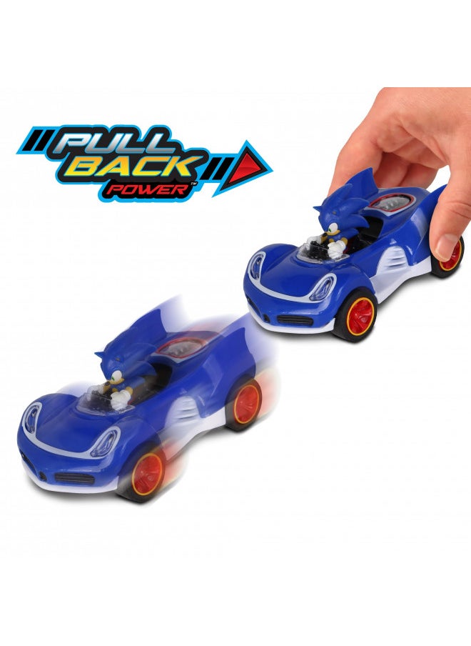 NKOK Sonic The Hedgehog All-Stars Racing Transformed Pull Back Racer - Sonic; No Batteries Required; Pull Back, Let go, and Watch Sonic Race