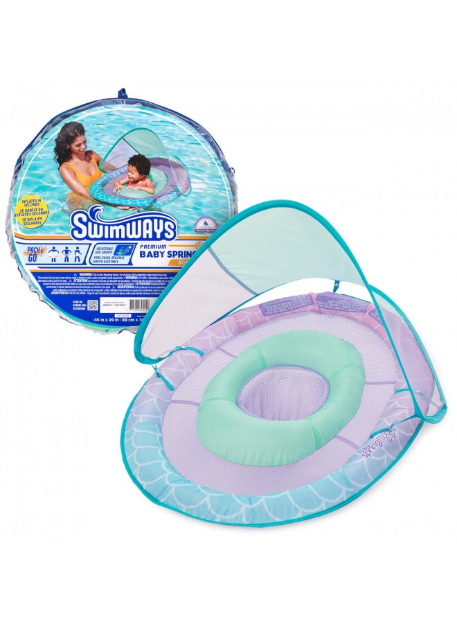 Swimways Baby Spring Float, Baby Pool Float with Canopy & UPF Protection, Swimming Pool Accessories for Kids 9-24 Months, Mermaid